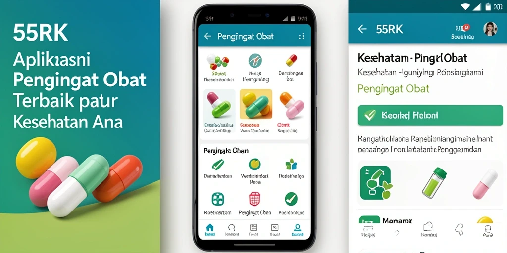 Antarmuka pengguna 55RK yang sederhana dan informatif untuk pengingat obat.