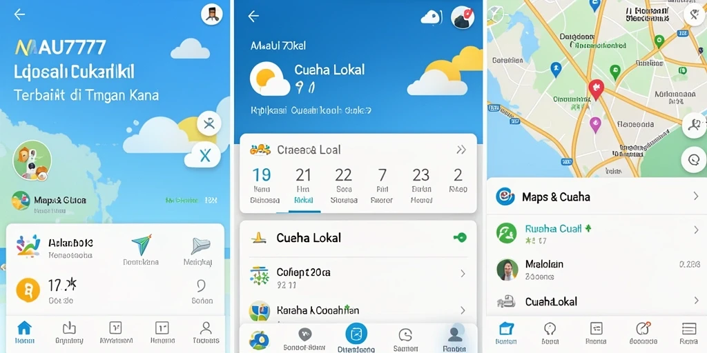 Tampilan antarmuka aplikasi MAU777 yang menampilkan informasi cuaca lokal.